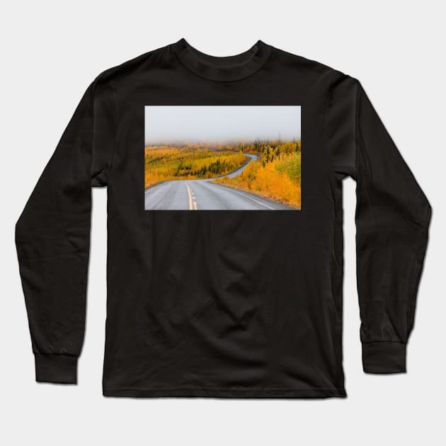 Winding golden fall taiga road Yukon Canada Long Sleeve T-Shirt by ImagoBorealis
